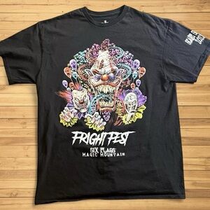 Six Flags Fright Fest Magic Mountain 2022 Black Shirt Killer Clowns Size Large
